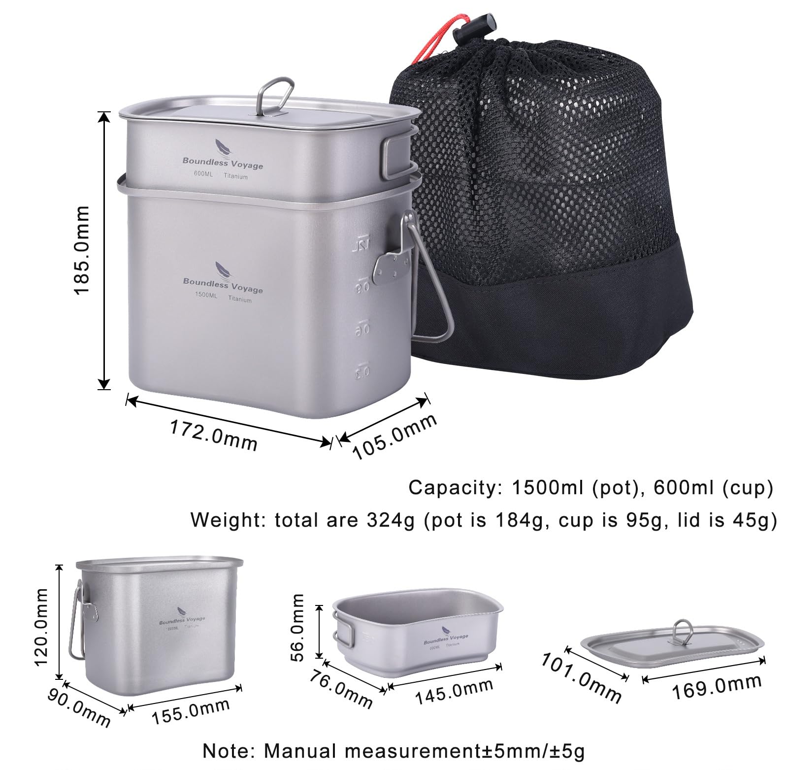 Boundless Voyage Kit de panelas de titânio para 1 a 2 pessoas com